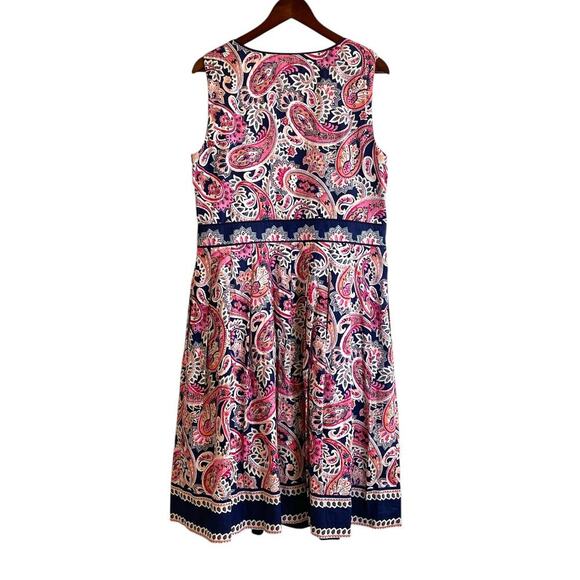 Talbots Fit & Flare Paisley Dress Size 14 Blue Pink White EUC Preppy - Picture 7 of 10